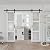 ARKHJEM White Double Sliding Barn Door - 48''×84'' Frosted 3 Panel Glass, Sturdy, Need to Assemble, Suitable for Living Room