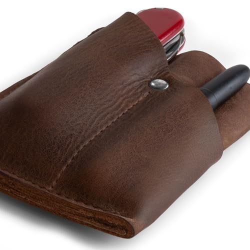 Image of Hide & Drink, Front Pocket Wallet Handmade from Full Grain Leather - Multi-tool Pouch, Card Holder, Money Organizer, Travel Accessories (Bourbon Brown)