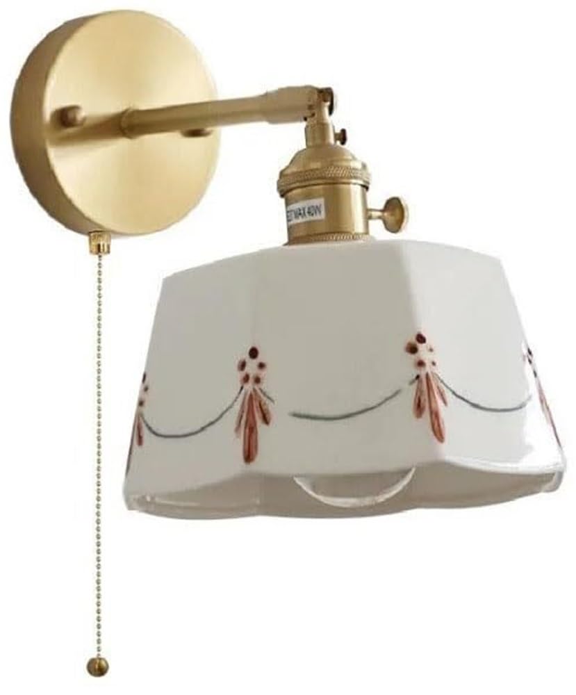 HXYSXHJUO Mid-Century Modern Wall Lamp Ceramic Lighting Sconce with Pull Chain Switch,Indoor Adjustable Arm Lantern for Bedroom Bedside Living Room Study Corridor Entryway Restaurant