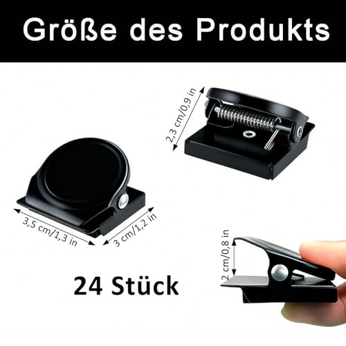 Magnet Klammer, 24 Stück Magnetklammern aus Metall, Magnete mit Klammer, Schwarz Magnetische Metall Klammer, Kühlschrank Magnete, Für Küchen, Schulen und Büros