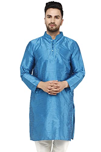 SKAVIJ Kurta for Men Art Silk Embroidered Long Shirt