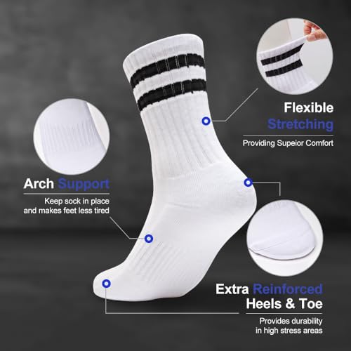 6-Pack Cotton Stripe Athletic Crew Socks. Extra Thick Cushioned Daily Comfortable Socks for Men & Women.2