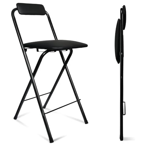 FATOLRD Folding Stool with Backrest,Tall Foldable Bar Stool Chair,Portable Counter Folding Stool Height Bar Stools Collapsible Stool Leather Padded for Kitchen Shop Cafe Guitar 25.4 inch Cover