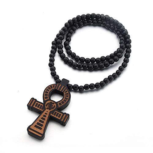 COLORFUL BLING African Egyptian Ankh Cross Pendant Handmade Wooden Beads Protection Coptic Ankh Necklace Religious Hip Hop Jewelry for Men Women