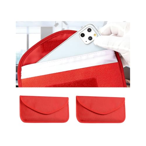 HAMOJUF Car Faraday Bags for Keys Cell Phone, Auto Entry Fob RFID Signal Blocking Bag Protector, Anti Radiation Vehicle Keyless Cell Phone Privacy Card Protection Pouch, Universal Fit (Red)