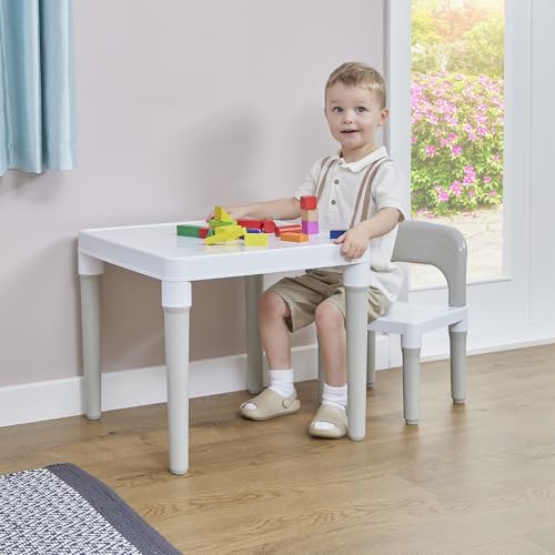 Liberty House Toys Childrens Multi-Coloured Table & One Chair Set White & Grey 51x51x43 cm
