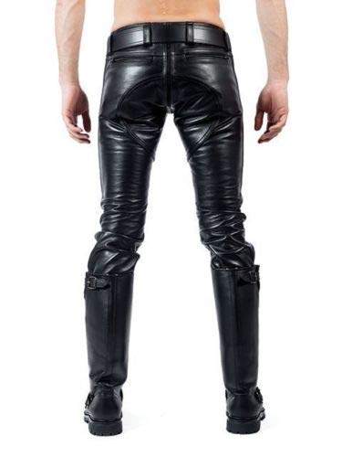 Ahint Co Men's Real Leather Pants Double Zips Pants Gay Interest Bluf Pants (S) Black #TOP2
