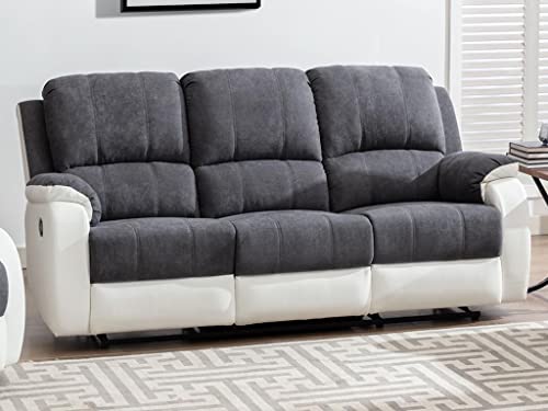 Vente-unique - Canapé 3 Places Relax en Microfibre et Simili Gris et Blanc Brody