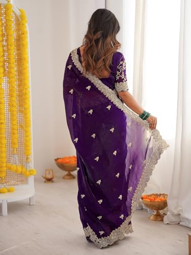 Image of SIRIL Women's Tissue Silk Sequence Embroidery Saree With Unstitched Blouse Piece
