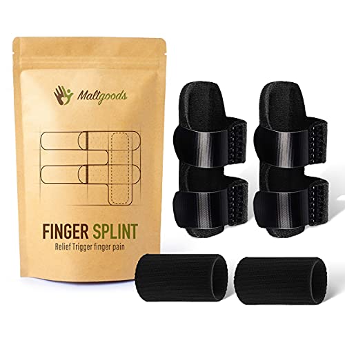 Malt Goods Trigger Finger Splint, Breathable with Airhole, Built-in Aluminum Great for Mallet Finger, 4PCS (2 Finger Brace+2 Finger Sleeves)