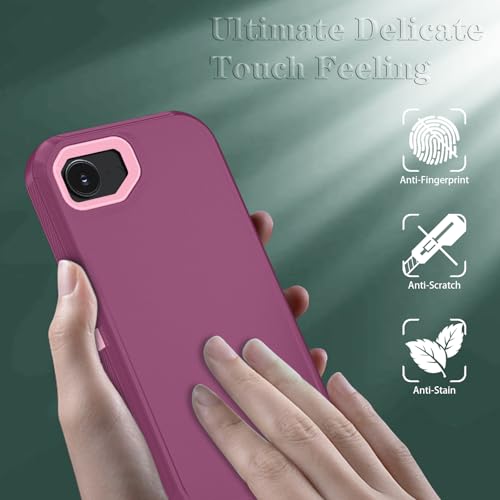 ouyncase Phone Case for iPhone 16e Case & iPhone 17e Case with HD Screen Protector, Heavy Duty Shockproof & DustProof & 3-Layer Cover Phone Case for iPhone 16e/17e,WineRedPink by ouyncase - Used condition - US$5.24