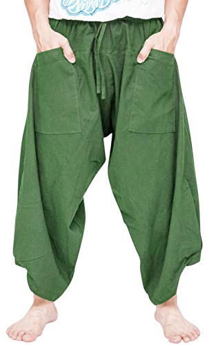 BohoHill Active Ninja Harem Pants Elastic Waist Drawstring (Green)