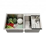 Mermajestic Lavello da cucina con 2 lavelli in acciaio inox, doppio lavello