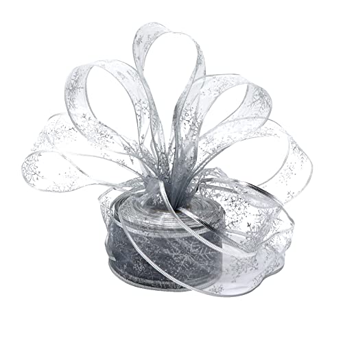 1 ruban de Noël en organza avec fil de fer pour emballage cadeau, décoration de sapin de Noël, décoration de Noël (6,3 cm, 45,7 m) Cover