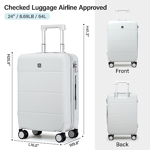 Hanke 24 Inch Luggage Hard Shell Suitcase Medium Luggage With Spinner Wheels Travel Suitcases For Women & Men Tsa Approved Luggage Rolling Checked Luggage(Smoke White) #TOP1