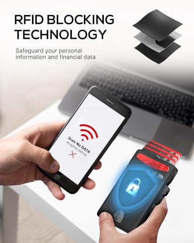 Minimalist Mens Wallet Card Holder: Pop Up Card Case, Genuine Leather, Smart, RFID Blocking, Slim, Thin, Front Pocket, Gift Box - 9-12 Card Capacitiy, Cash Pocket (Black)4