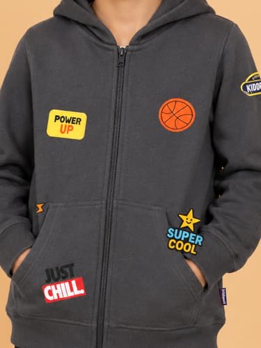 Image of Unisex Kids Solid Full Sleeve Zip Front Open Hooded Sweatshirt