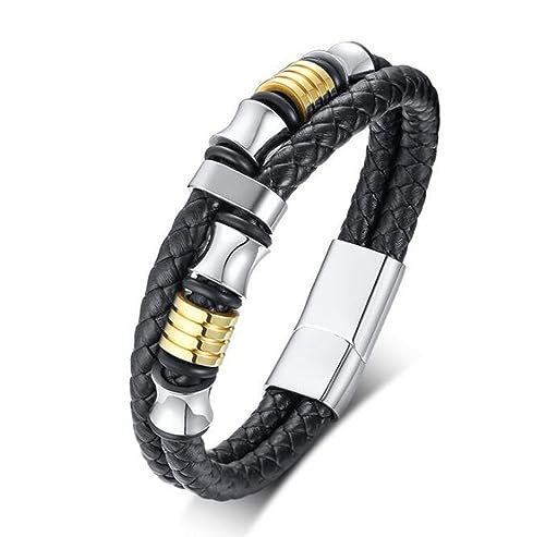 Bracelets pour hommes manchette cuir noir double corde tressée mode