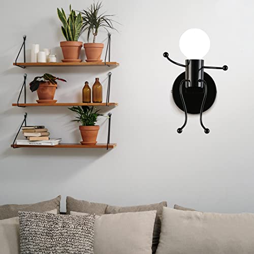 SOUTHPO Mini Wall Light Fixture Baking Paint Creative Little People Wall Lamps Bedroom Decoration Metal Bedside Lamp Modern Children Cartoon Doll Wall Sconces Gift LED Lighting Indoor E26 Base (Black) by SOUTHPO - Image 4