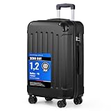 YONSLY Koffer Suitcase L Schwarz, Trolley Reisekoffer, Rollkoffer Handgepäck mit 4 Rollen 360°, Hartschalenreisekoffer, Zahlenschloss, Weicher Gummigriff