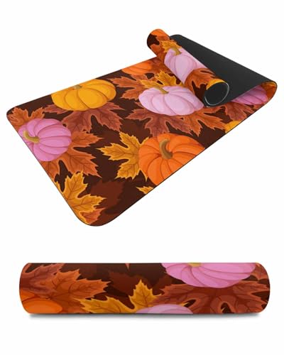 Debedcor Heat Proof Table Pads Waterproof Decorative, Fall Pink Orange Yellow Pumpkins Non-Slip Table Countertop Protector, Thanksgiving Maple Insulation Mat for Kitchen Room, 40 x 12 Inches