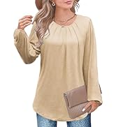 Women's Long Sleeve Tunics Tops Crew Neck Front Pleated Blouses Casual Soft Comfy T-Shirts for Le...