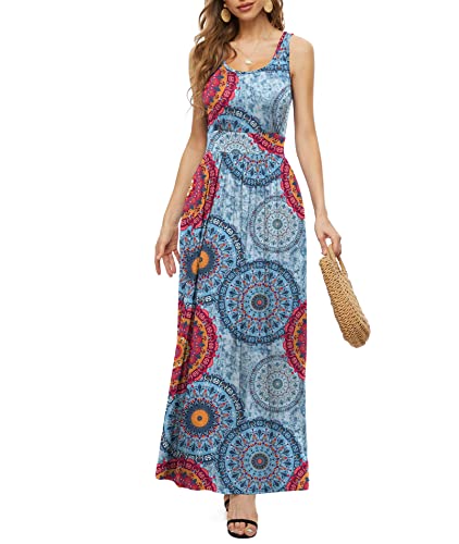 Image of LILBETTER Women's Sleeveless Maxi Dresses Empire Waist Casual Long Dresses with Pockets