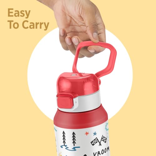 Image of Milton Steel Helio 600 Thermoware Water Bottle 520 ml with One Touch Safety Lock & Twin Lid Sip or Gulp, Long Hours Hot & Cold, Leak Proof, ISI Certified, PU Insulated, for Kids, School, Light Pink