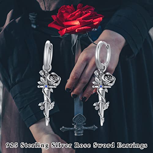 Rose Sword Earrings 925 Sterling Silver Dagger Knife Earrings For Women Girls Men Boys Medieval Sword Dangle Drop Earrings Dagger Jewelry Birthday Gifts #TOP1