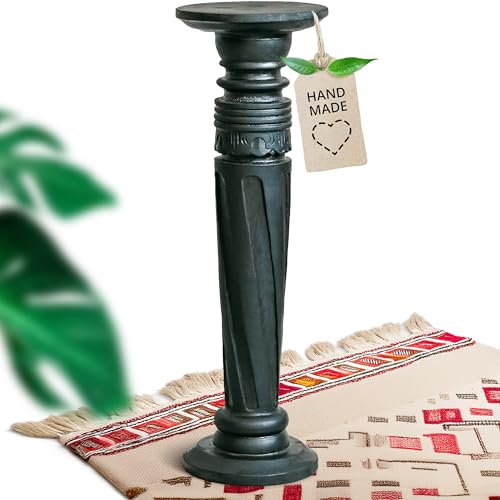 Livasia colonne en bois de Bali, fait main et durable, design antique, support pot, colonne décorative, piédestal, noir (60 cm)