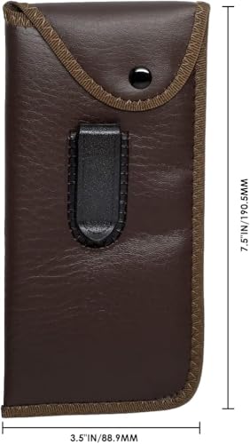 Image of Calabria Slim Snap Button Flap Eyeglass Case with Pocket Clip - Faux Leather Felt Lined | Lightweight Protective Holder | Universal Size | Brown (50 Pack)