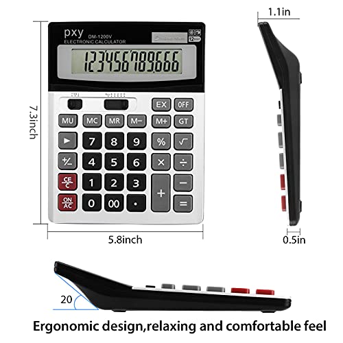 Pxy 1200V Desk Calculator 12 Digit Extra Large Lcd Display, Touch Comfortable With Big Buttons, Pxy Two Way Power Battery And Solar Standard Function Office Calculators thumb #1