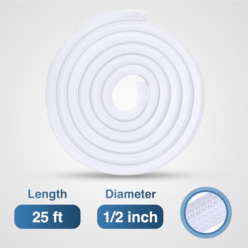 Image of Nilight Cable Sleeve, 25ft-1 /2inch Cord Management Sleeves White Wire Loom