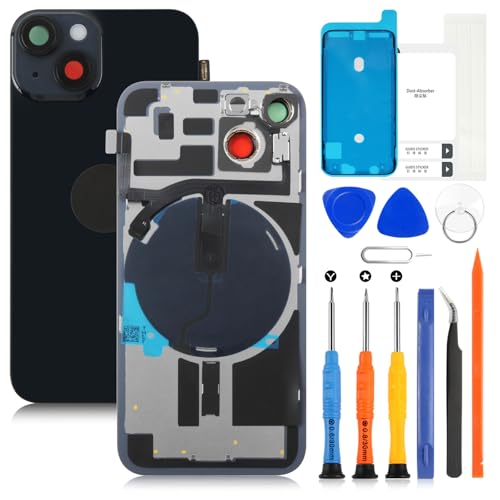 AGCUT for iPhone 14 Back Glass Replacement for iPhone 14 Rear Back Glass with Wireless Charging Flex Cable+Flashlight +Microphone+Camera Frame All Parts (Midnight)