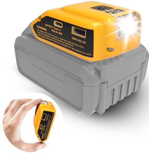SNESAW USB Charger Adapter Compatible with Dewalt 20V Battery Dual USB Ports Power Converter (Type C & USB-A) + 12V DC Output with LED Light for Camping Emergency