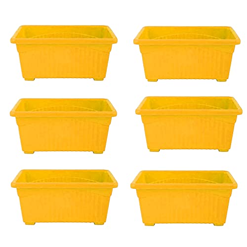 Image of Bianco Rectangular Plastic Pots for Plants, Jupiter Flower Pots for Home, Window Display, Garden (35 x 18.5 x 15 cm) (Yellow) (Pack of 6)