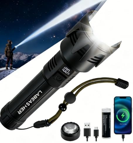 LABEASHER Rechargeable 2000.00 High Lumens 5500mAh High Powered Brightest Flashlight with Ignition Waterproof LED Flashlights with Striker for Camping Emergency Work Home(PANTENT Pending)