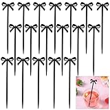 LIQWEI 60Pcs Bow Drink Stirrers Cocktail, Plastic Drink Toppers for Cocktails, Cocktail Picks Cocktails Straw, Black Bow Disposable Drinks Stirrers for Mixing Beverage Coffee Wedding Party Decoration