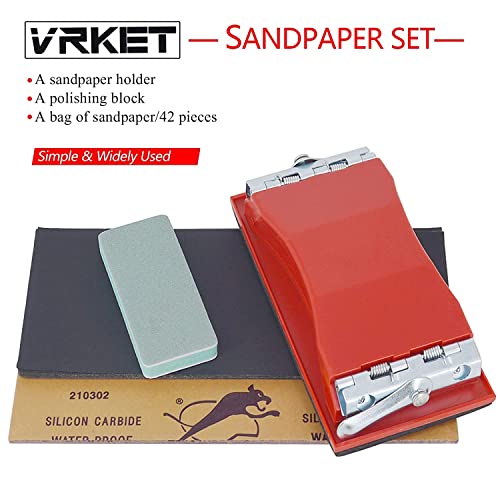 Vrket Wet & Dry Sandpaper Set, 42 Sheets Of 120 To 3000 Grit Sandpaper With Sanding Block Sander,For Wood Furniture Finishing Metal Automotive Sanding Polish #TOP2