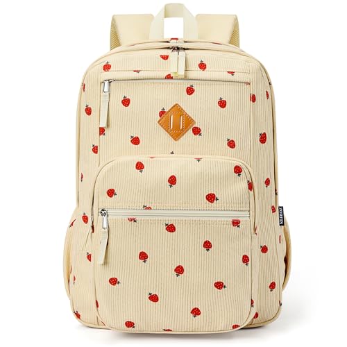 Image of ZORFIN 26L Backpack for College, and Travel: Corduroy Bookbag - Strawberry