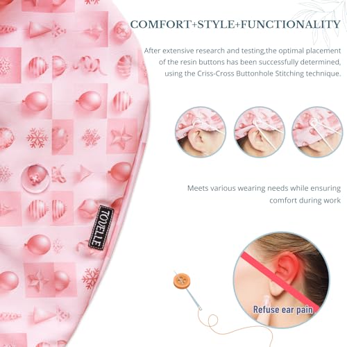 Image of Scrub Caps for Women with Buttons, Classic Surgical Caps | Double-Sided Printed, Adjustable,Long Hours, Sweatbands, Fabric Help Reduce Static Buildup