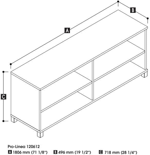 Scranton & Co Rectangular 4-Shelf Credenza Desk, Particle Board Wood, White Laminate Finish, 71.1" W x 19.5" D x 28.4" H, Adjustable Shelves, Commercial Grade for Home Office or Workspace Use