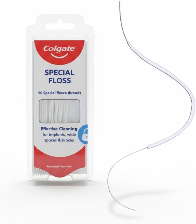 Colgate Special Floss Pre-Cut Strands, 50 Count, for Braces, 3 in 1 Ultimate Floss, Floss Threaders for Bridges and Implants