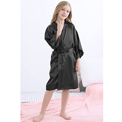 Sealinf Flower Girl's Bridesmaid Pure-Colored Robe With Gold Glitter For Bridal Party Wedding Getting Ready (Black, Tag 10) #TOP2