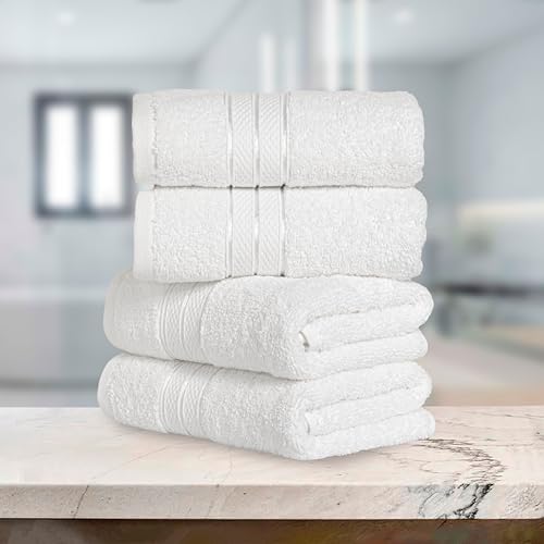 Image of Elegant Comfort Three Line Popcorn Towel Set for Bathroom 16 x 28 inches, Premium Hotel Quality 4-Pack Hand Towels, 100% Turkish Cotton, Soft and Durable, Quick Dry and Highly Absorbent, White