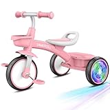 Umatoll Toddler Tricycle for 18 Month to 4 Year Old Girls,Toddler Bike Toys with Adjustable Seat&Light-Up Wheels,Birthday Gift for Age 2-3 (Pink)