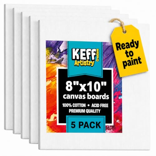 KEFF Canvas for Painting - 5-Pack 8x10 Canvas Value Pack - 100% Cotton Triple Primed Small Canvases for Painting. Mini Canvases Bulk Set for Acrylic, Oil, Watercolor&Tempera - Art Supplies for Adults