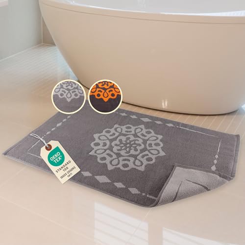 ELEVAVIDA Alfombrilla de baño de diseño, gris, 60 x 100 cm, 100 % algodón, 1000 g/m², alfombrilla de baño con mandala, suave, absorbente, lavable a máquina, color gris