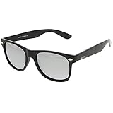 zeroUV 8025 Retro Matte Black Horned Rim Flash Colored Lens Sunglasses, Black Mirror, 50mm