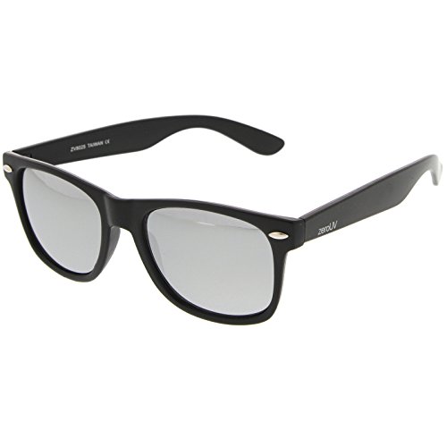 zeroUV Flat Matte Reflective Flash Color Lens Large Horn Rimmed Style Sunglasses - UV400 (Black Mirror)